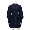 Wedelia Grace Lantern Sleeve Lace-Up Denim Shirt Dress
