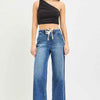 RISEN Elastic Band High Rise Cropped Wide Jeans