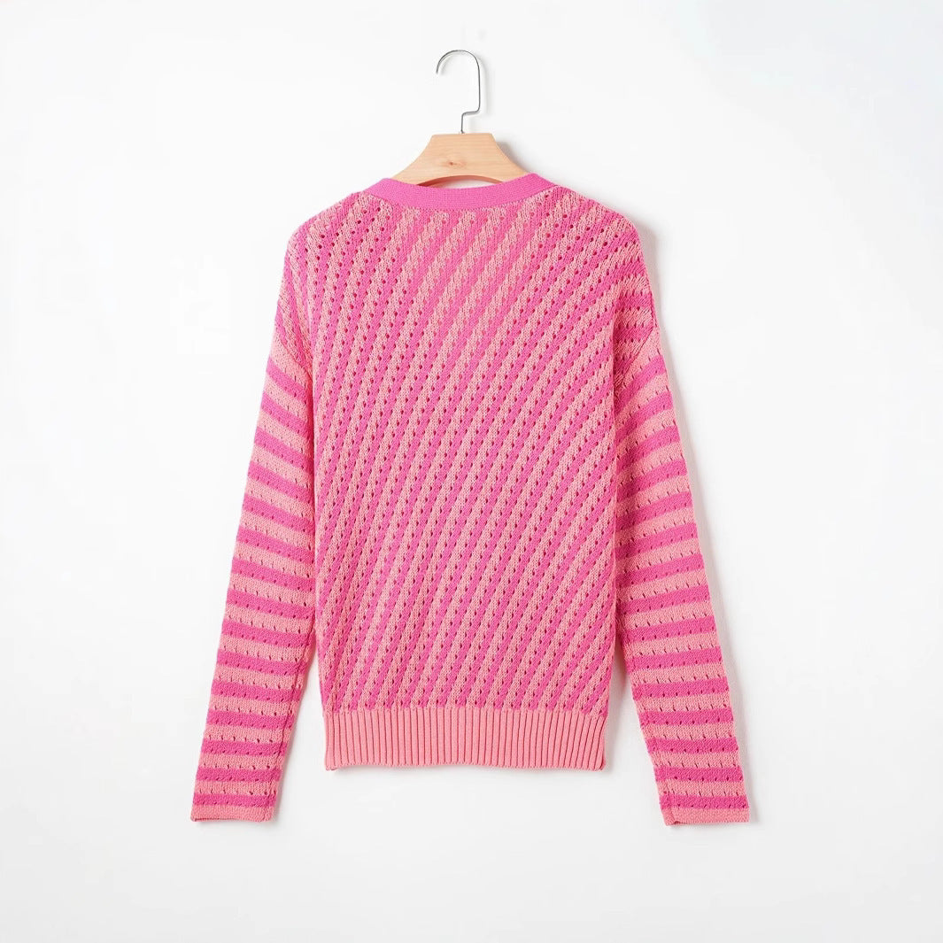 Pull col V à rayures patchwork