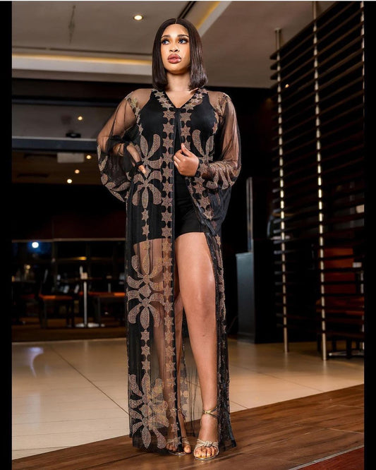 African Queen Suspender Mesh Gown