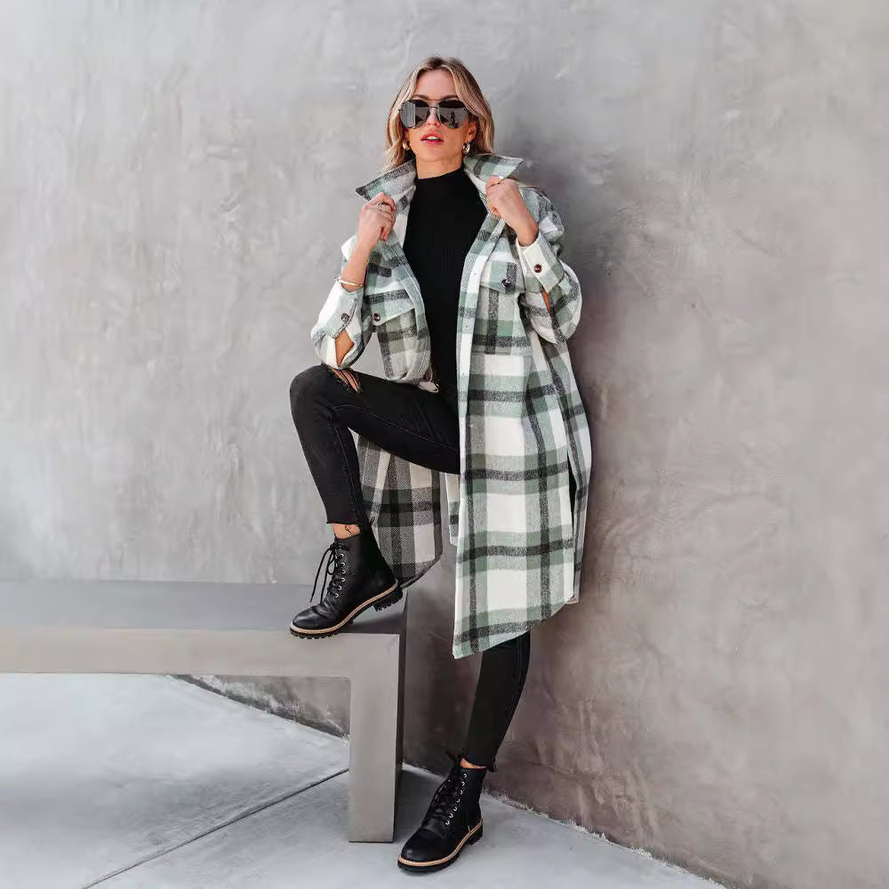 Plaid Button Flannel Long Coat