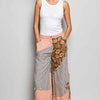 POL Striped Floral Patchwork Wide leg Pants with Side Big Star Patch