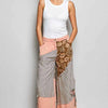 POL Striped Floral Patchwork Wide leg Pants with Side Big Star Patch