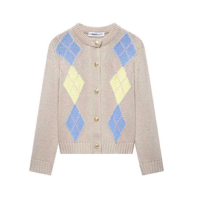 Checkmate Vibes Argyle Knit Cardigan