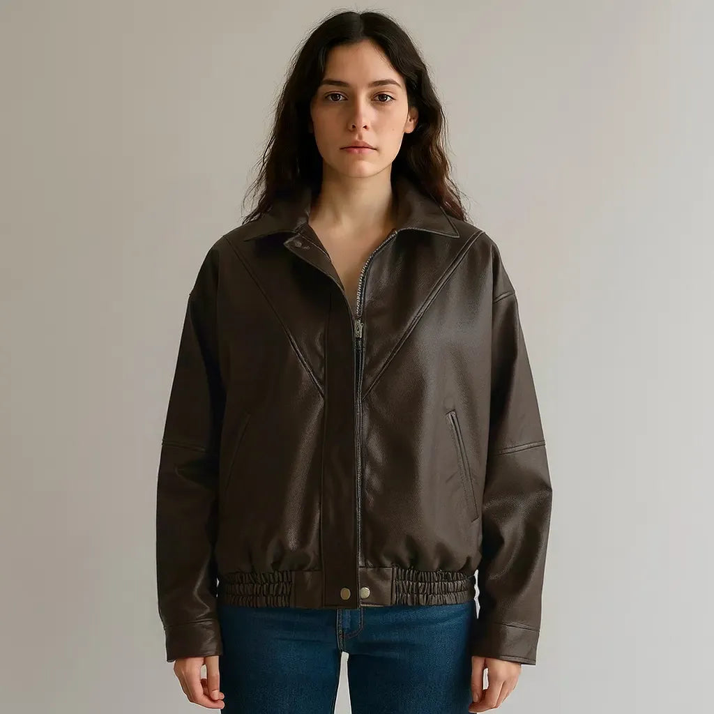 South Korea Chic Retro  Motorcycle Leather Coat