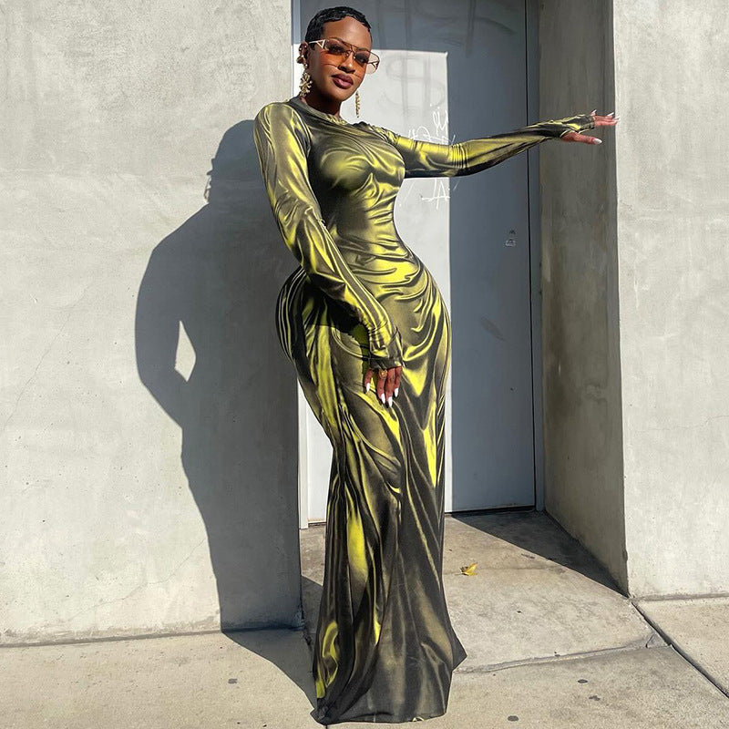 Golden Muse bedrucktes schmal geschnittenes Kleid