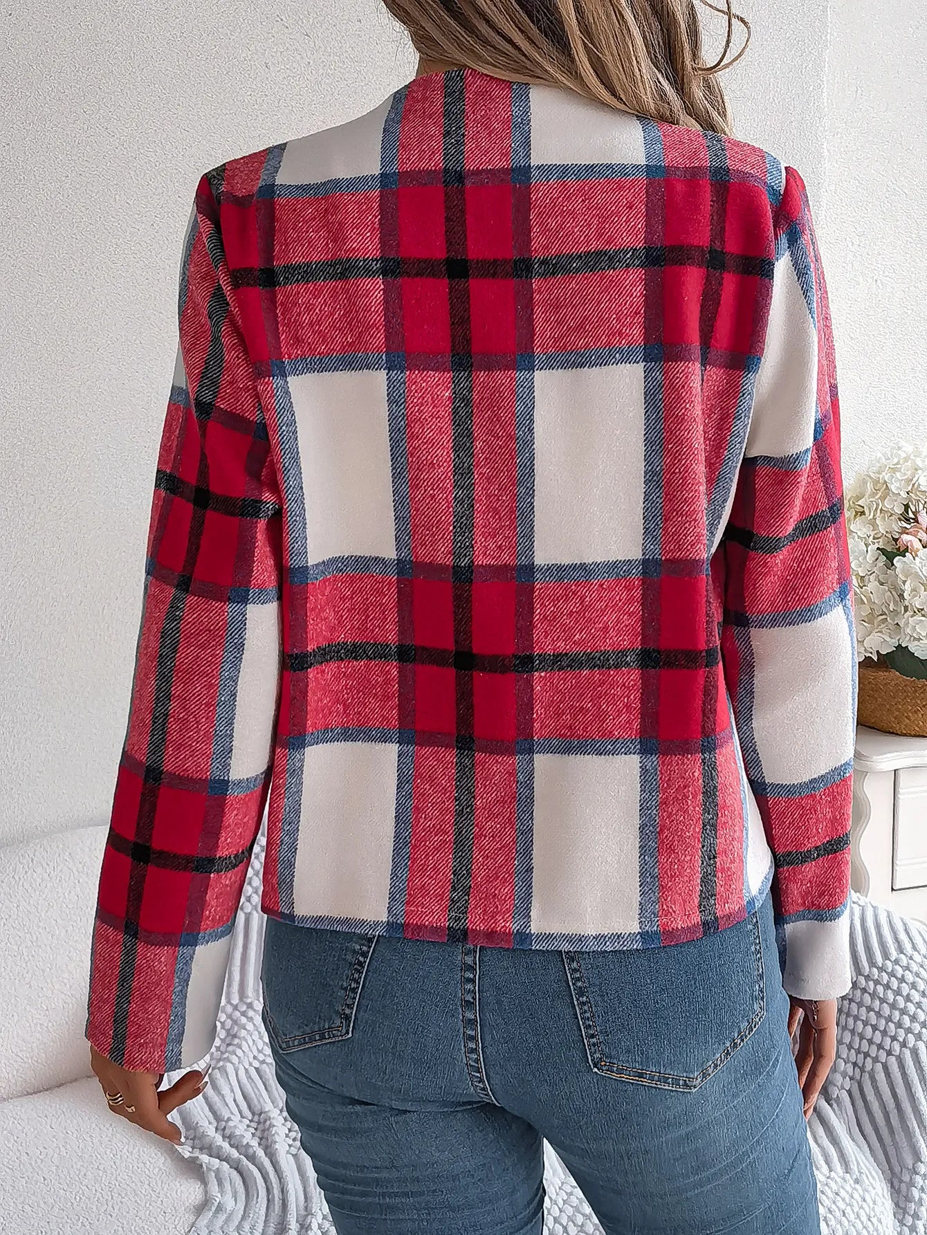 Chic Elegant Plaid Long Sleeve Coat