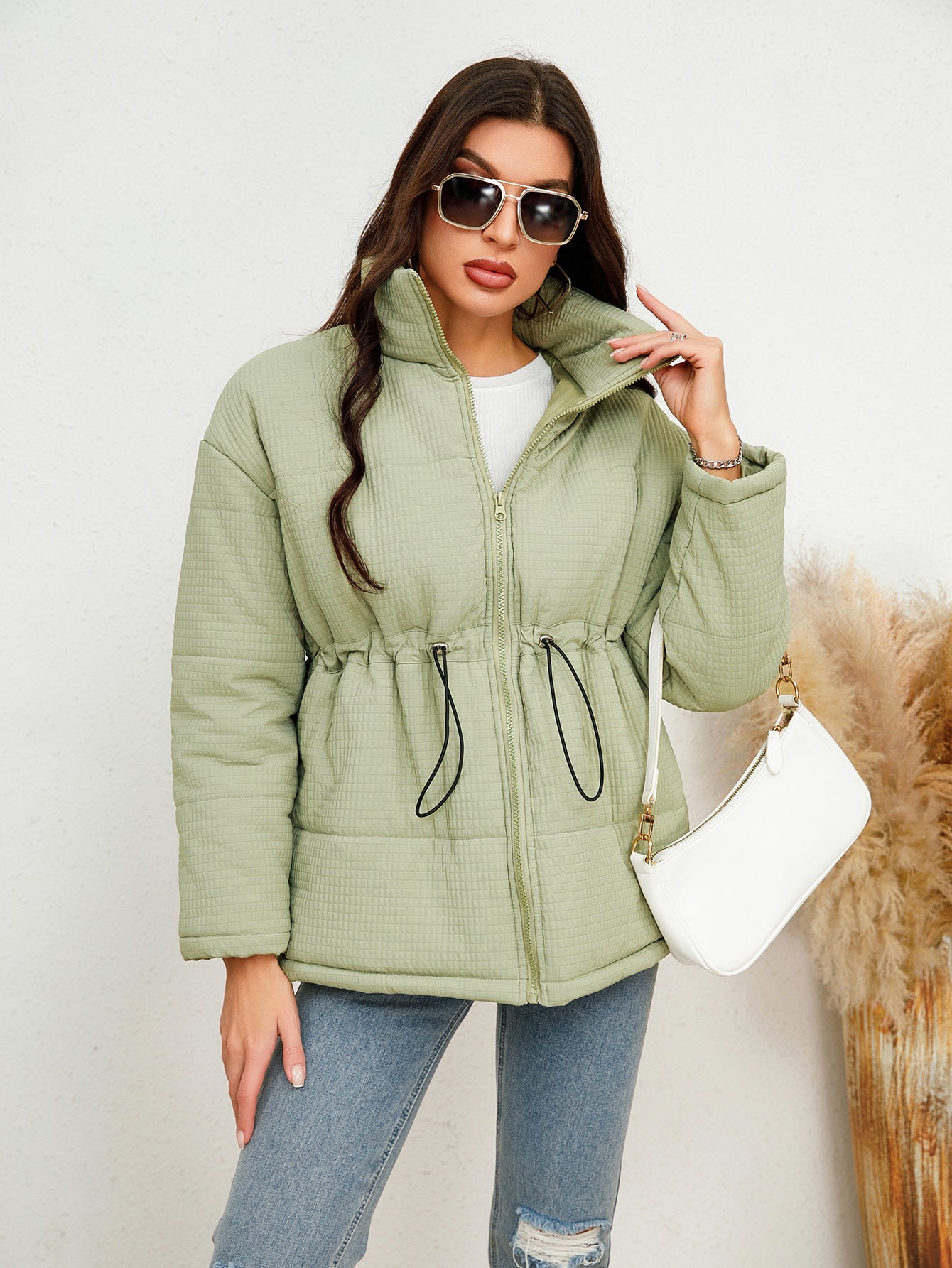 Cinched Drawstring Cotton Coat