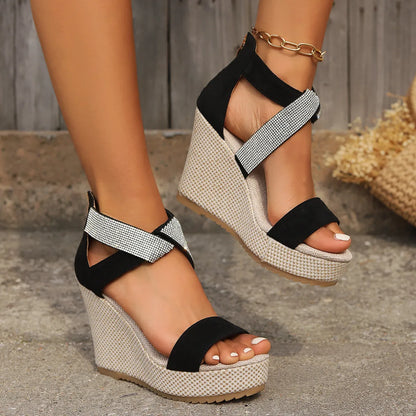 Women's Rhinestone Wedge Sandals – Summer Platform Peep-Toe Shoes