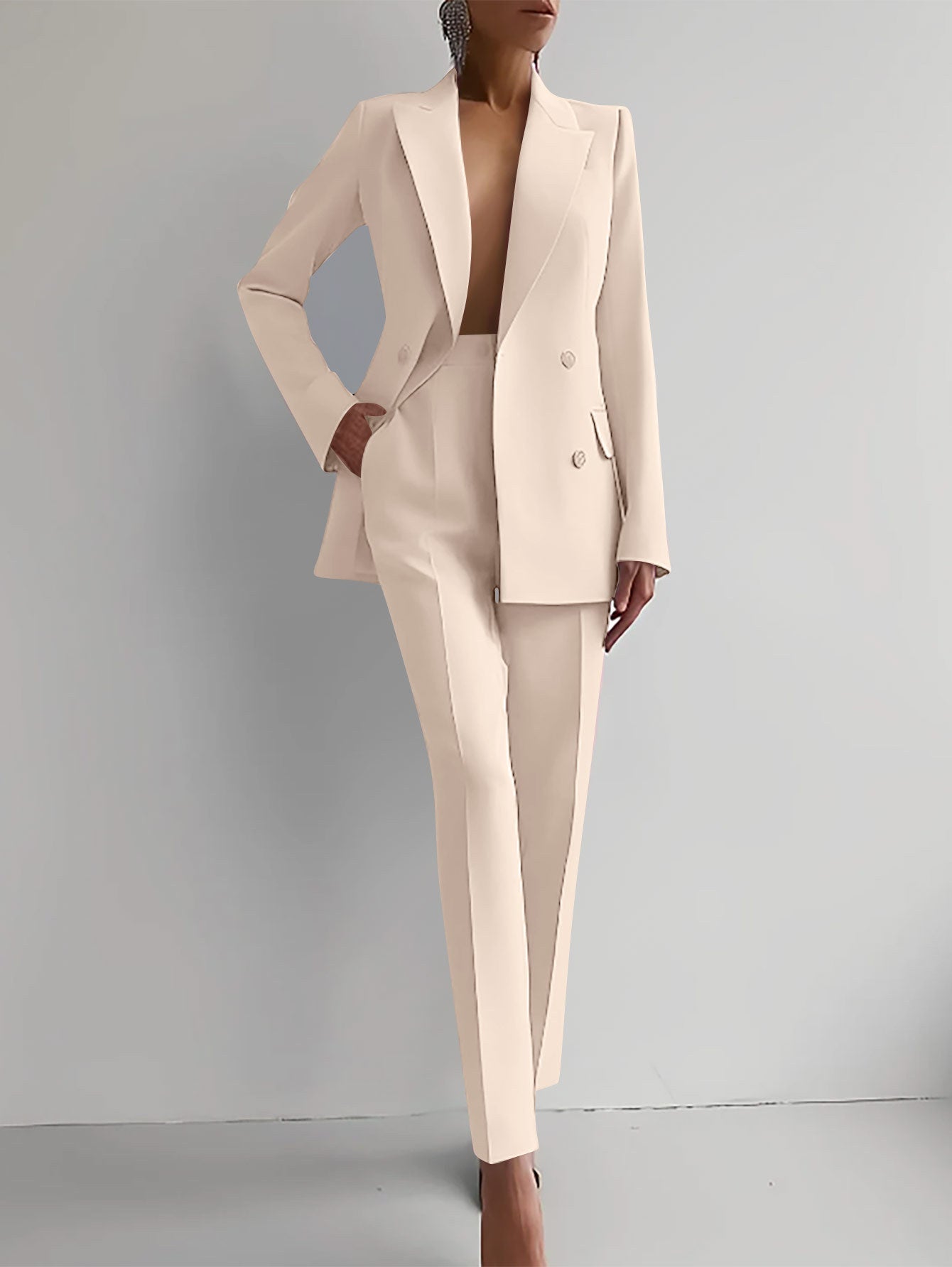 Costume d'affaires décontracté pour femme – Veste à manches longues et boutonnage simple et pantalon slim