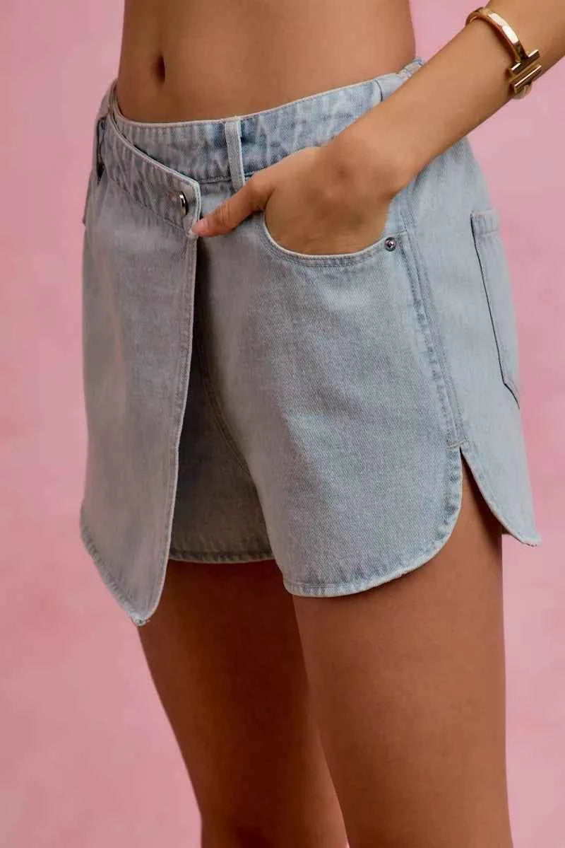 SO ME Washed Denim Wrap Skorts