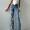 Jean ample à jambe droite avec strass en denim – Pantalon décontracté tendance pour femme