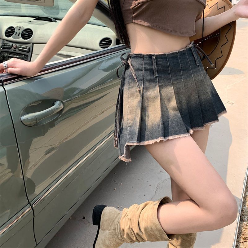 Adorable Plated Denim Skirt