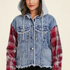 Jeansjacke mit offenem Saum und Kordelzug, kariert