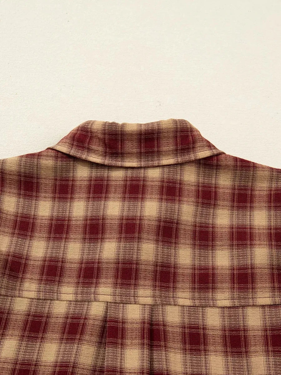 Apple Cider Mood Plaid Ruffle Shirt Mini Dress - Lustreve