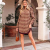 Apple Cider Mood Plaid Ruffle Shirt Mini Dress - Lustreve