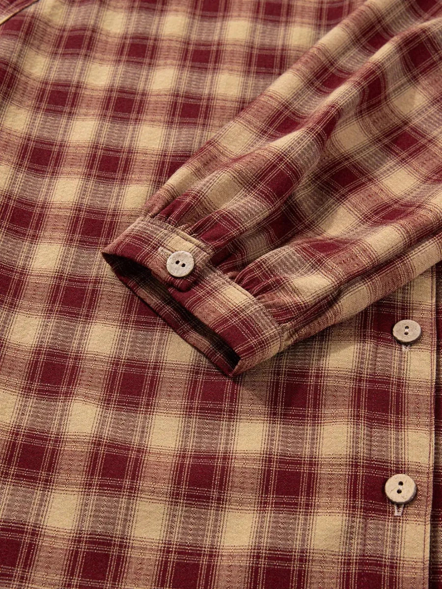 Apple Cider Mood Plaid Ruffle Shirt Mini Dress - Lustreve