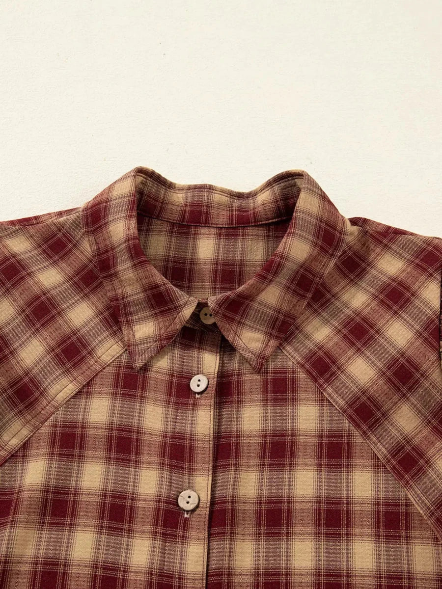 Apple Cider Mood Plaid Ruffle Shirt Mini Dress - Lustreve
