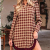 Apple Cider Mood Plaid Ruffle Shirt Mini Dress - Lustreve