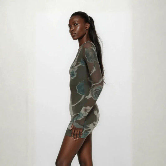 Aurelia Rose Mirage Mesh Dress with Keyhole Detail - Lustreve