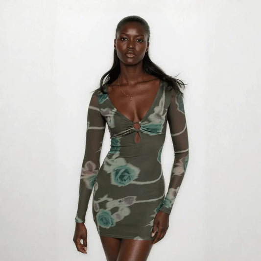 Aurelia Rose Mirage Mesh Dress with Keyhole Detail - Lustreve