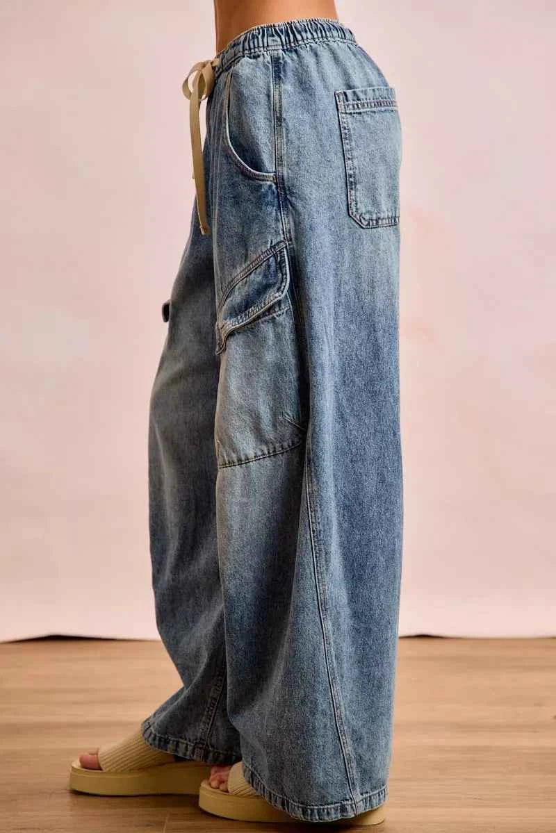 BiBi Baggy Barrel Jeans With Cargo Pockets