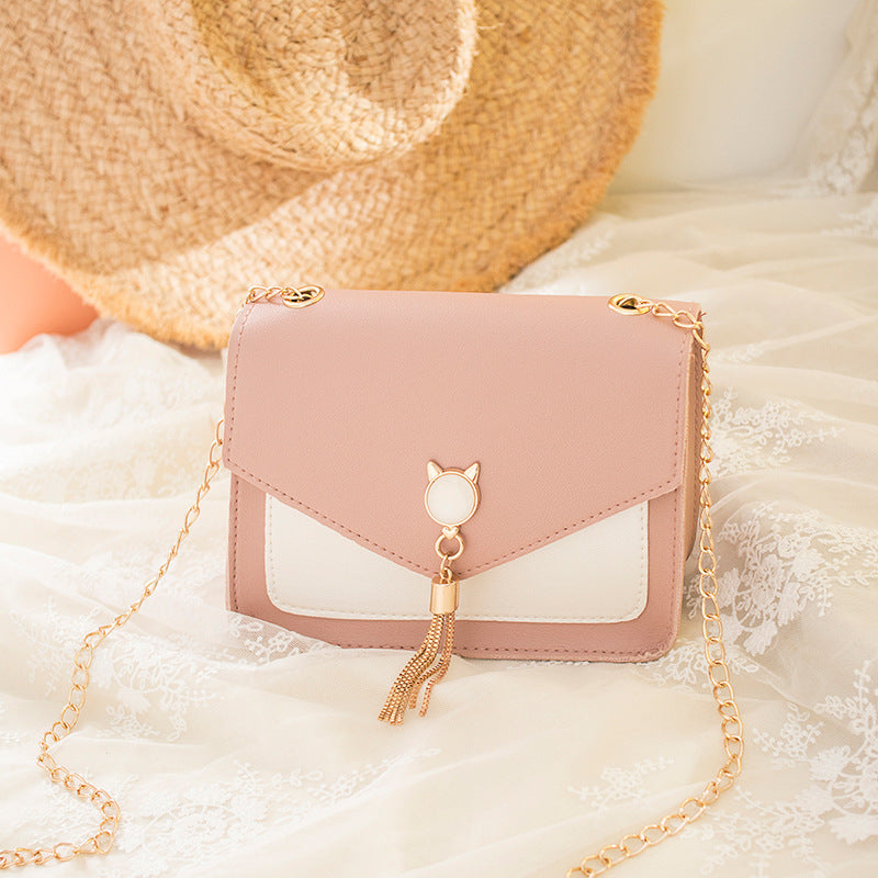 Sweet & Cute Small Messenger Bag – Cat Tassel Chain Shoulder Square Bag