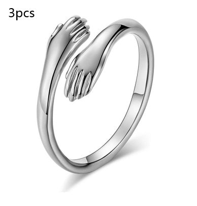 Alloy Simple Hands Hug Ring – Adjustable Opening Jewelry for Women