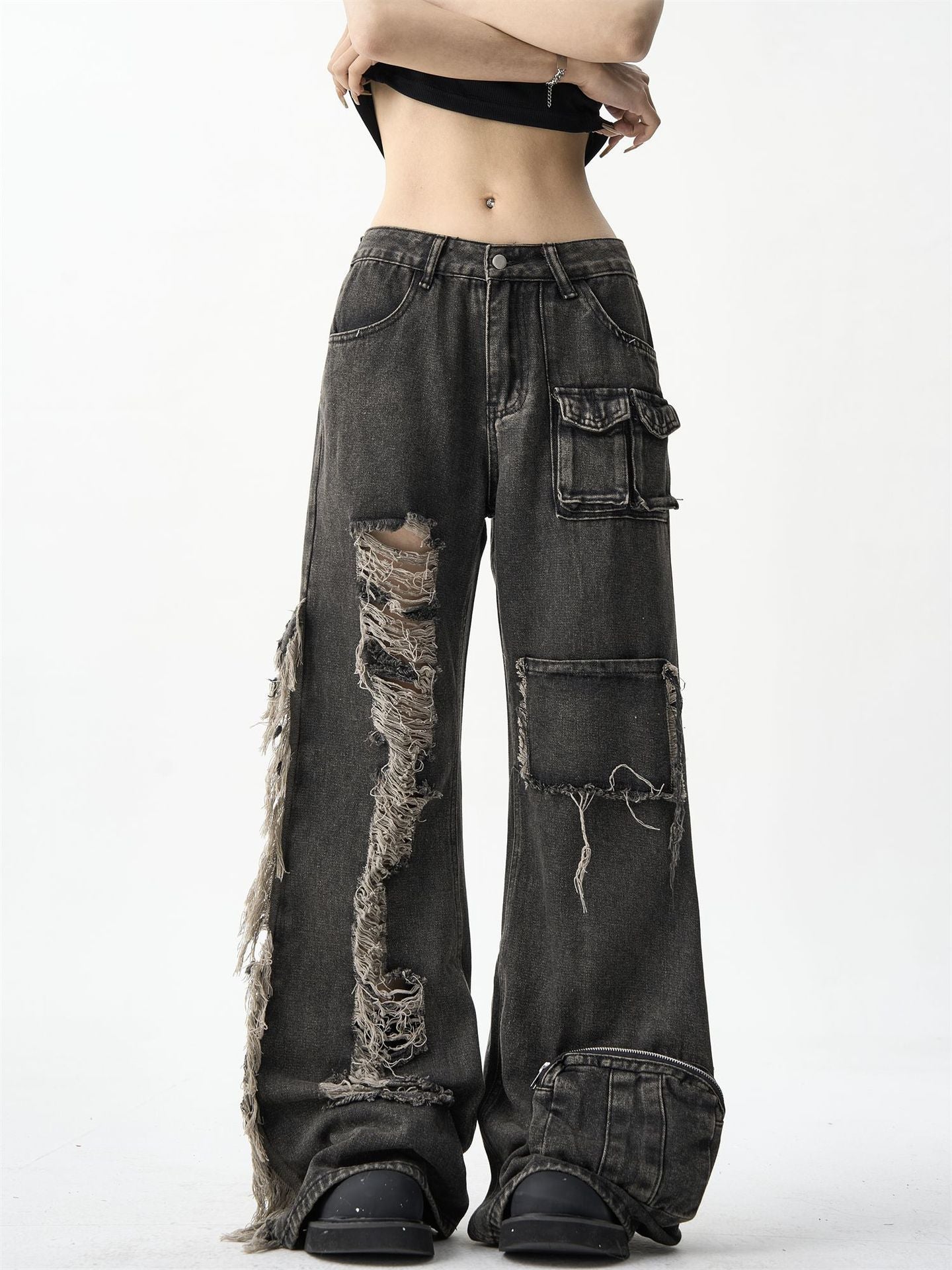 Back Street Ripped Cargo Jeans