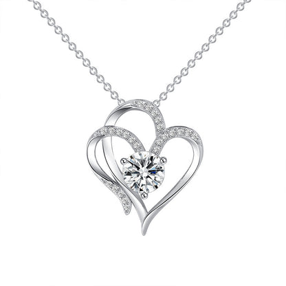 Zircon Double Love Necklace with Rhinestones - Personalized Heart-shaped Clavicle Chain Jewelry for Women