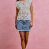 SO ME Washed Denim Floral Contrast Pockets Mini Skirt