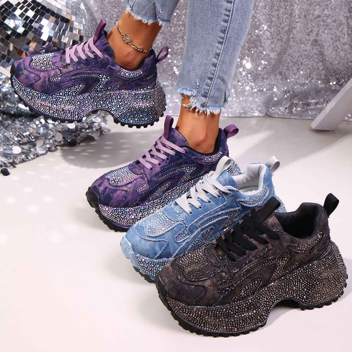 Rhinestone Lace Up Sneaker