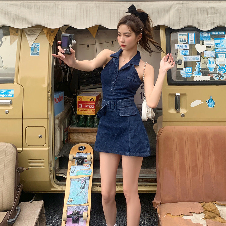 Bluenight Seduction Cold-Shoulder Denim Mini