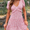 Floral Print Wrap Mini Dress with Puff Sleeves