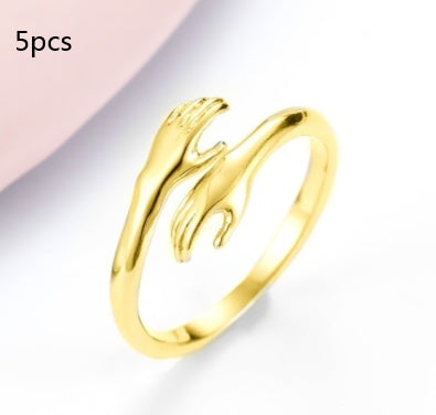 Alloy Simple Hands Hug Ring – Adjustable Opening Jewelry for Women