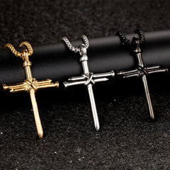 Steel Gold Black Fashion Iron Nail Cross Pendant Necklace - Stainless Steel