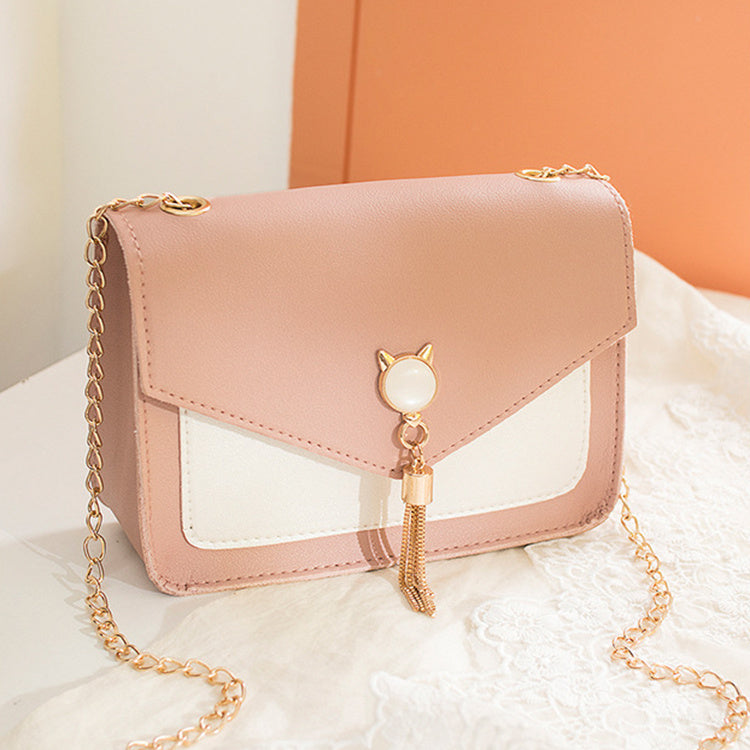 Sweet & Cute Small Messenger Bag – Cat Tassel Chain Shoulder Square Bag