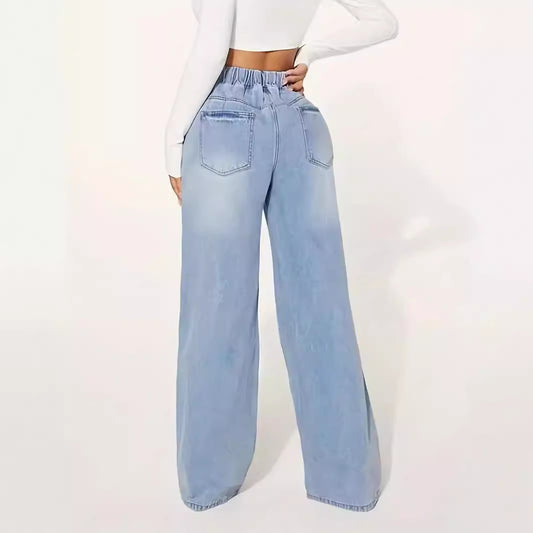 Pantalon en jean taille haute décontracté