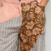 POL Striped Floral Patchwork Wide leg Pants with Side Big Star Patch
