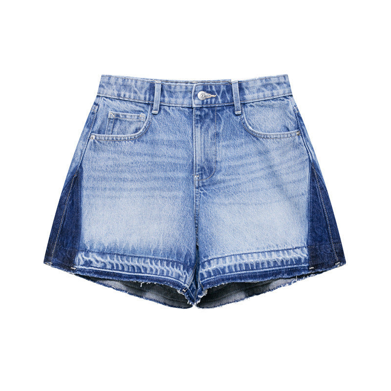 Two-Tone Patchwork Denim Shorts