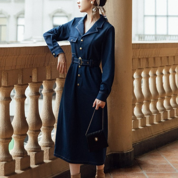 Robe en jean à col tailleur vintage