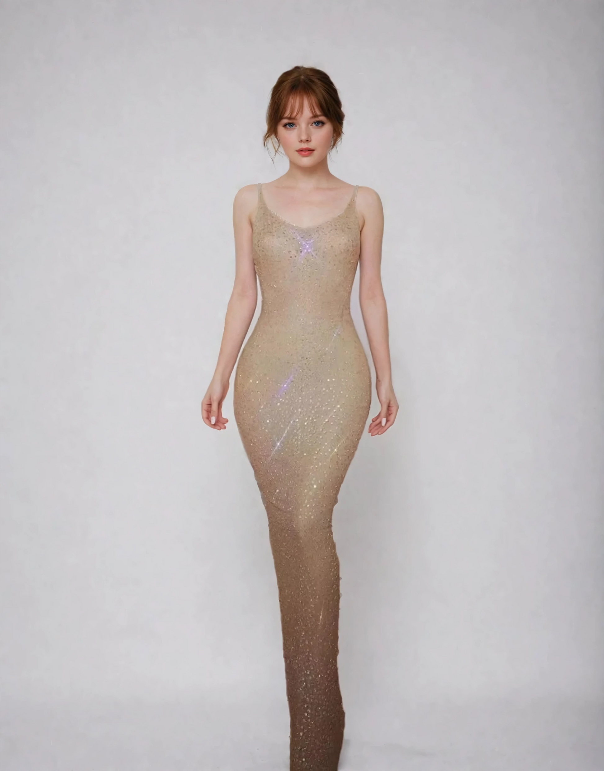 Ärmelloses Kleid aus staubigem Netzstoff mit Diamantmuster