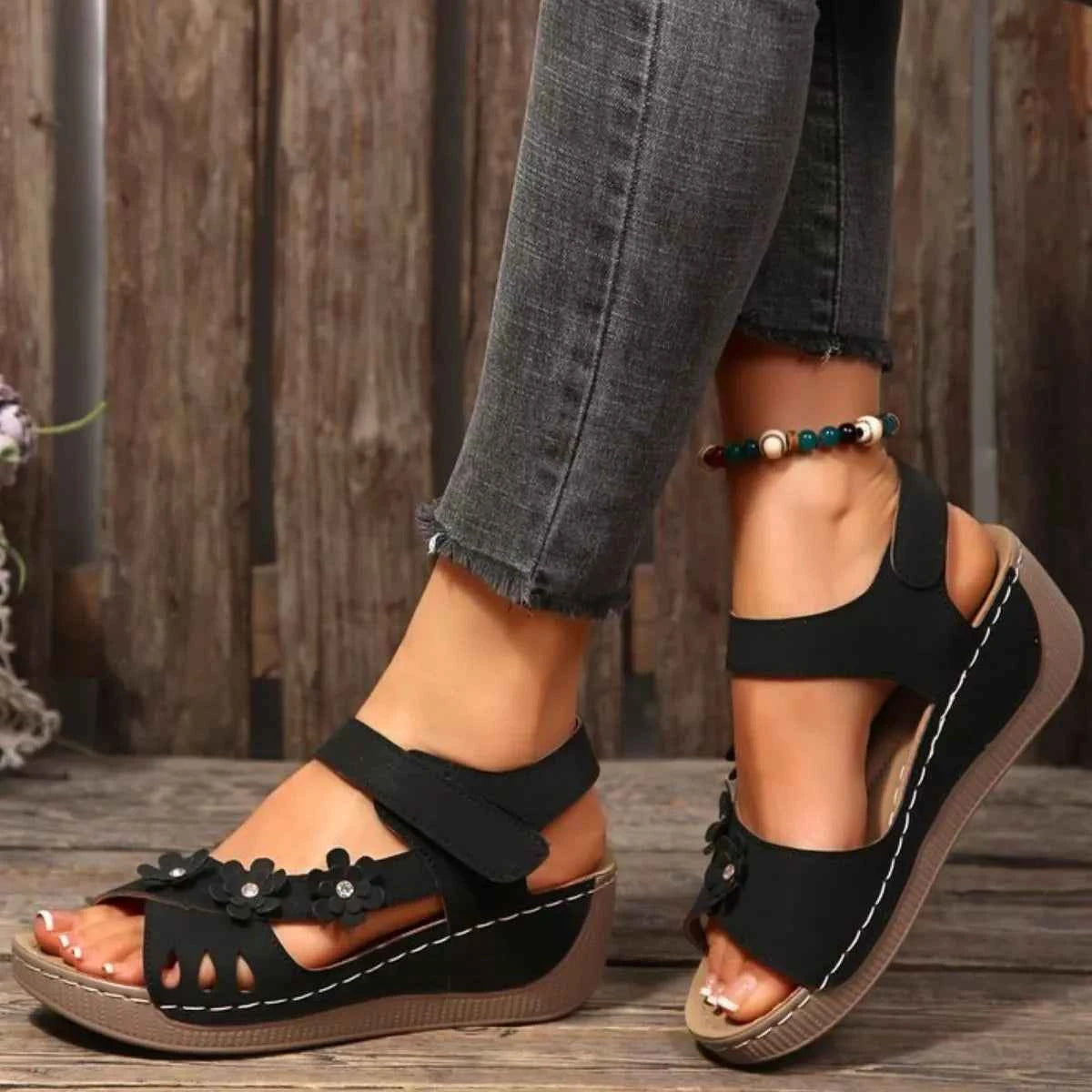 Floral Embellished Wedge Sandals