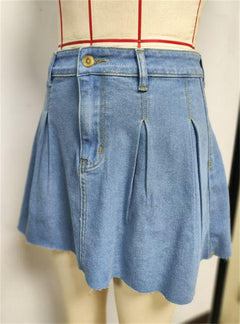Yazlin Pleated Denim Mini Skirt