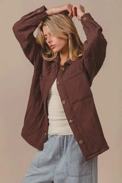 BiBi Quilted Wrinkle Gauze Long Sleeve Shacket