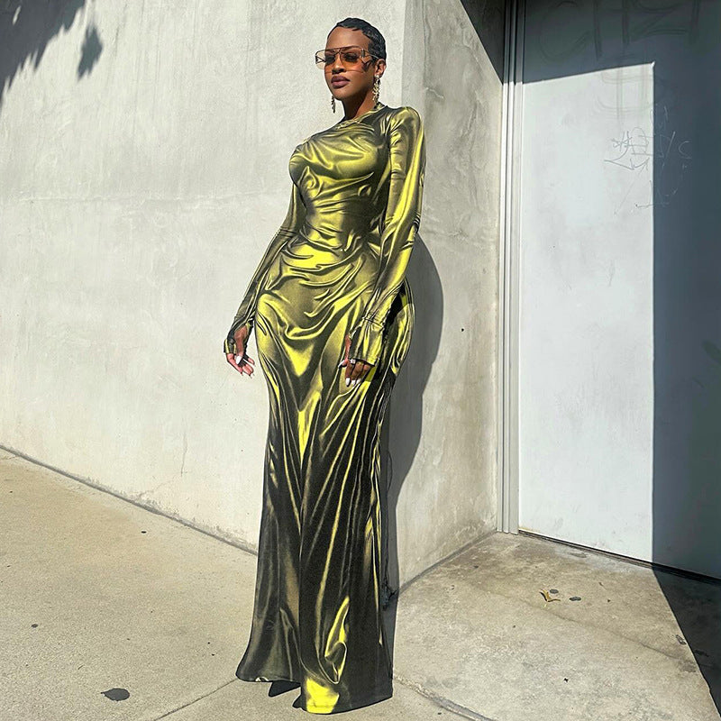 Golden Muse bedrucktes schmal geschnittenes Kleid