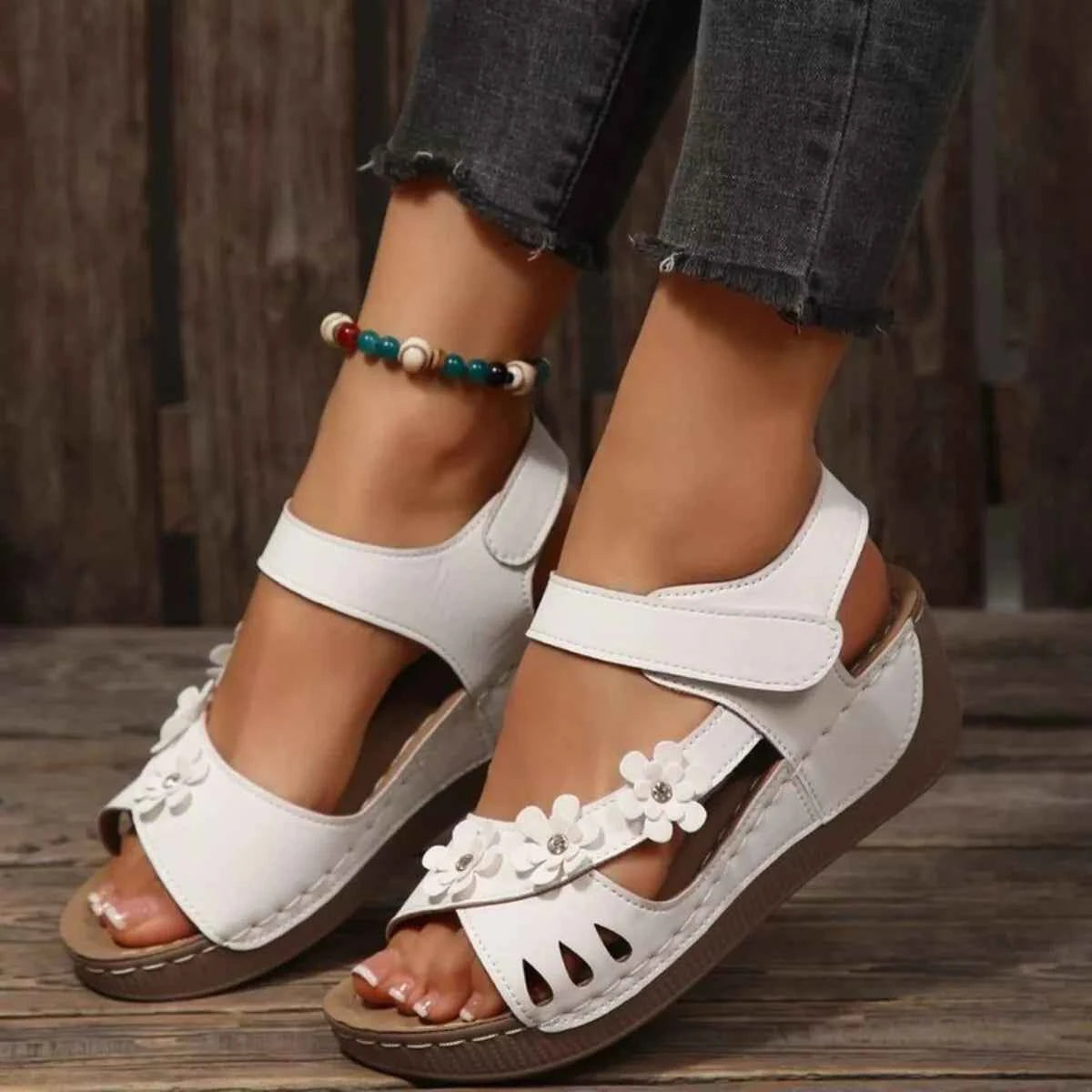Floral Embellished Wedge Sandals