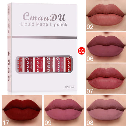 6 Boxes of Matte Non-Stick Waterproof Lipstick - Long-Lasting Lip Gloss Set