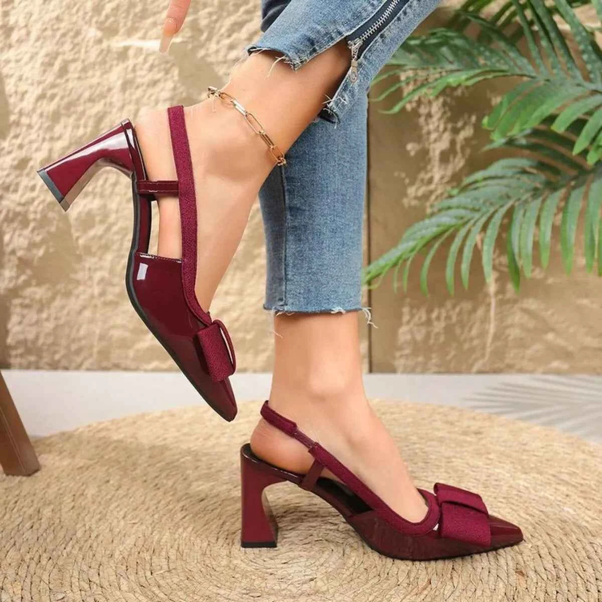 Point Toe Block Heels Slingback Sandals