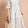 Eyelet Notched Tiered Midi Dress